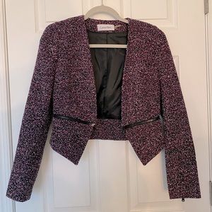 Calvin Klein cropped tweed blazer size 2 black purple